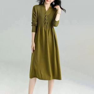 Fall Fashion Twist Knot Dress V-Neck Elegant Jersey Dress