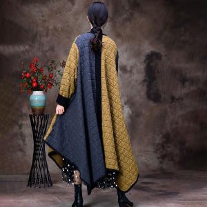 Yellow and Gray Quilted Cape Coat Cotton Plus Size Puffer Coat