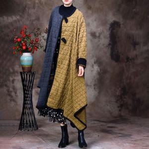 Yellow and Gray Quilted Cape Coat Cotton Plus Size Puffer Coat