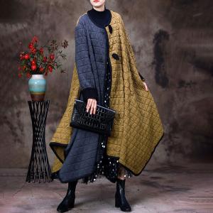 Yellow and Gray Quilted Cape Coat Cotton Plus Size Puffer Coat