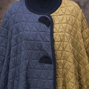 Yellow and Gray Quilted Cape Coat Cotton Plus Size Puffer Coat