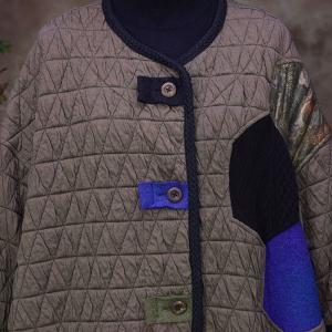 Geometrical Patchwork Long Puffer Winter H-Shaped Coffee Coat