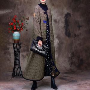 Geometrical Patchwork Long Puffer Winter H-Shaped Coffee Coat