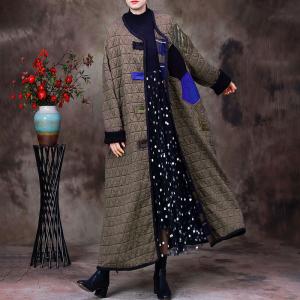 Geometrical Patchwork Long Puffer Winter H-Shaped Coffee Coat