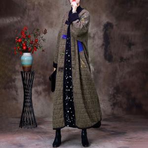 Geometrical Patchwork Long Puffer Winter H-Shaped Coffee Coat