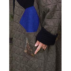 Geometrical Patchwork Long Puffer Winter H-Shaped Coffee Coat