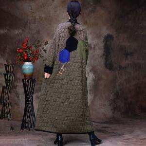 Geometrical Patchwork Long Puffer Winter H-Shaped Coffee Coat