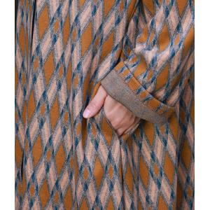 Rhombus Prints High Collar Dress Tassel Midi Sweater Dress