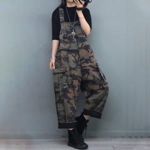 Front Pockets Denim Camo Overalls 90s Bib Overalls for Women