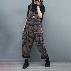 Front Pockets Denim Camo Overalls 90s Bib Overalls for Women