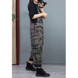 Front Pockets Denim Camo Overalls 90s Bib Overalls for Women