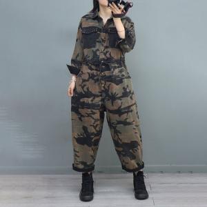 Long Sleeves Camo Jumpsuits Bedding Pockets Fashion Coveralls