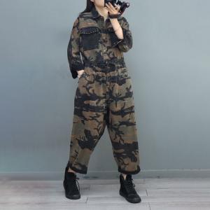 Long Sleeves Camo Jumpsuits Bedding Pockets Fashion Coveralls