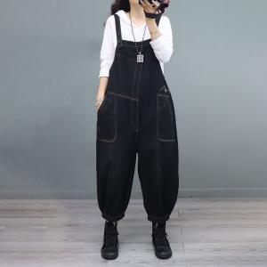 Designer Patchwork Fluffy Overalls Casual Stone Wash Dungarees