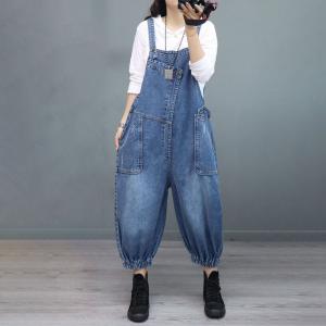 Designer Patchwork Fluffy Overalls Casual Stone Wash Dungarees