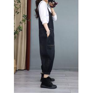 Designer Patchwork Fluffy Overalls Casual Stone Wash Dungarees