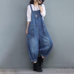 Designer Patchwork Fluffy Overalls Casual Stone Wash Dungarees