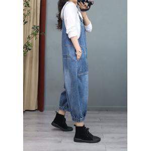 Designer Patchwork Fluffy Overalls Casual Stone Wash Dungarees