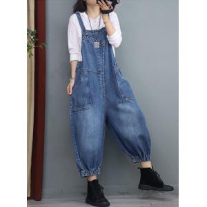 Designer Patchwork Fluffy Overalls Casual Stone Wash Dungarees