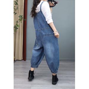 Designer Patchwork Fluffy Overalls Casual Stone Wash Dungarees