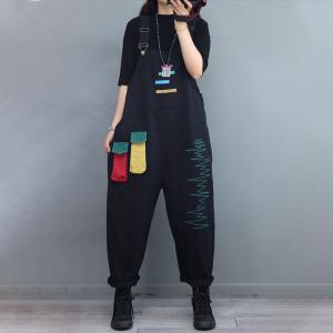 Colorful Pockets Adjustable Straps Overalls Embroidery 90s Overalls