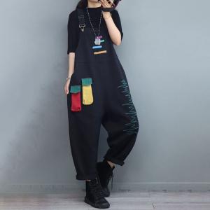Colorful Pockets Adjustable Straps Overalls Embroidery 90s Overalls
