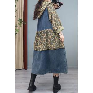 Floral Patchwork Denim Coat Plus Size Hooded Coat