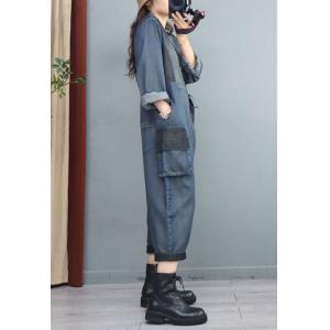 Empire Waist V-Neck Tied Jumpsuits Soft Denim Fashion Coveralls