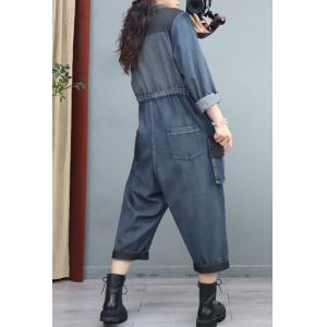 Empire Waist V-Neck Tied Jumpsuits Soft Denim Fashion Coveralls