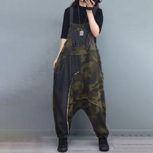 Low Crotch Como Baggy Overalls 90s Fringed Bib Overalls
