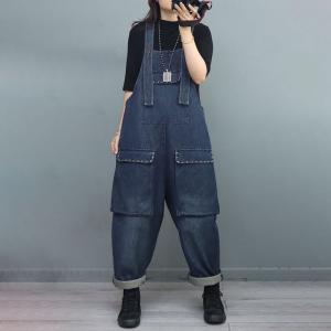 Rivet Pockets 90s Overalls Women Baggy Stone Wash Dungarees