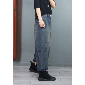 Elastic Waist Stone Wash Jeans Straight Leg Dad Jeans for Women