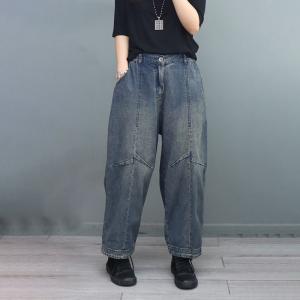 Elastic Waist Stone Wash Jeans Straight Leg Dad Jeans for Women