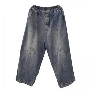 Elastic Waist Stone Wash Jeans Straight Leg Dad Jeans for Women