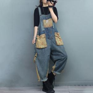 Open Back Printed Pockets Fashion Overalls Baggy Designer Overalls