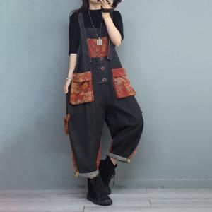 Open Back Printed Pockets Fashion Overalls Baggy Designer Overalls