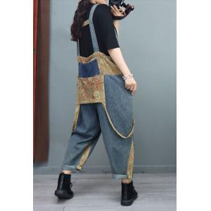 Open Back Printed Pockets Fashion Overalls Baggy Designer Overalls