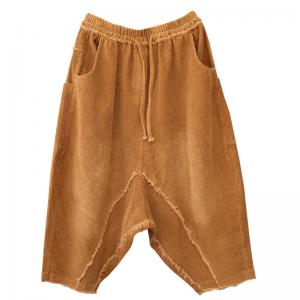 Solid Color Fringed Harem Pants Corduroy Fisherman Pants