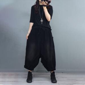 Solid Color Fringed Harem Pants Corduroy Fisherman Pants