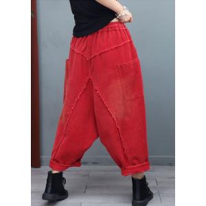 Solid Color Fringed Harem Pants Corduroy Fisherman Pants