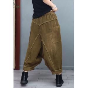 Solid Color Fringed Harem Pants Corduroy Fisherman Pants