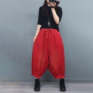 Solid Color Fringed Harem Pants Corduroy Fisherman Pants