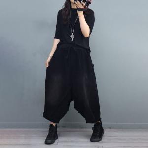 Solid Color Fringed Harem Pants Corduroy Fisherman Pants