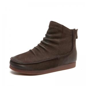 Back Zip Cowhide Chelsea Boots Fur Lining Winter Boots