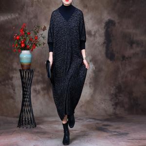 Mock Neck Glittering Jersey Dress Wool Elegant Sweater Dress