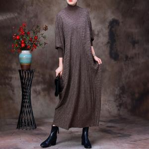 Mock Neck Glittering Jersey Dress Wool Elegant Sweater Dress