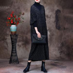 Mock Neck Glittering Jersey Dress Wool Elegant Sweater Dress