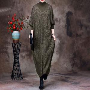 Mock Neck Glittering Jersey Dress Wool Elegant Sweater Dress