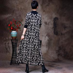 Totem Pattern Knit Mock Neck Dress Winter Printed Sweater Dress