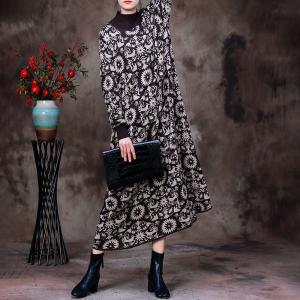 Totem Pattern Knit Mock Neck Dress Winter Printed Sweater Dress